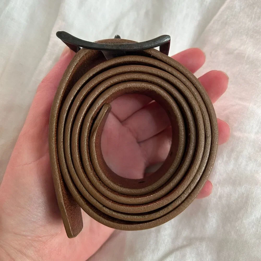 Everlane Cognac Brown Leather Belt Small Silver Buckle Italian Leather